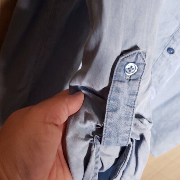 Zac & Rachel Womens Blue Lyocel Asymmetrical Button Down Shirt Large - Picture 4 of 7